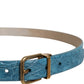 Blue Leather Classic Gold Metal Buckle Belt