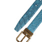 Blue Leather Classic Gold Metal Buckle Belt