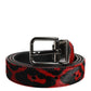 Black Red Leopard Silver Metal Buckle Belt