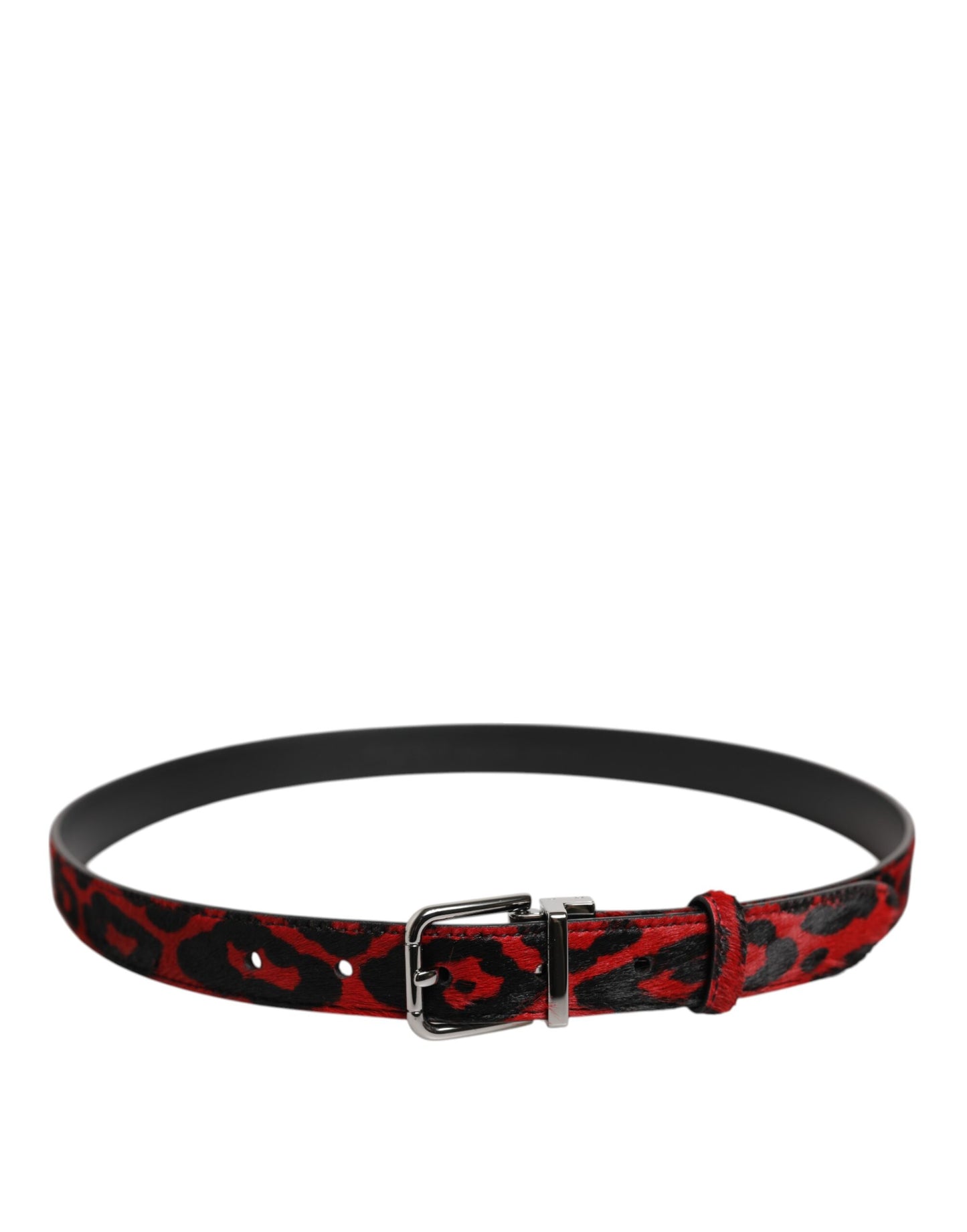 Black Red Leopard Silver Metal Buckle Belt