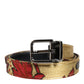 Gold Floral Jacquard Silver Metal Buckle Belt