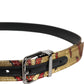 Gold Floral Jacquard Silver Metal Buckle Belt