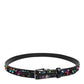 Black Sequin Embellished Metal Buckle Belt