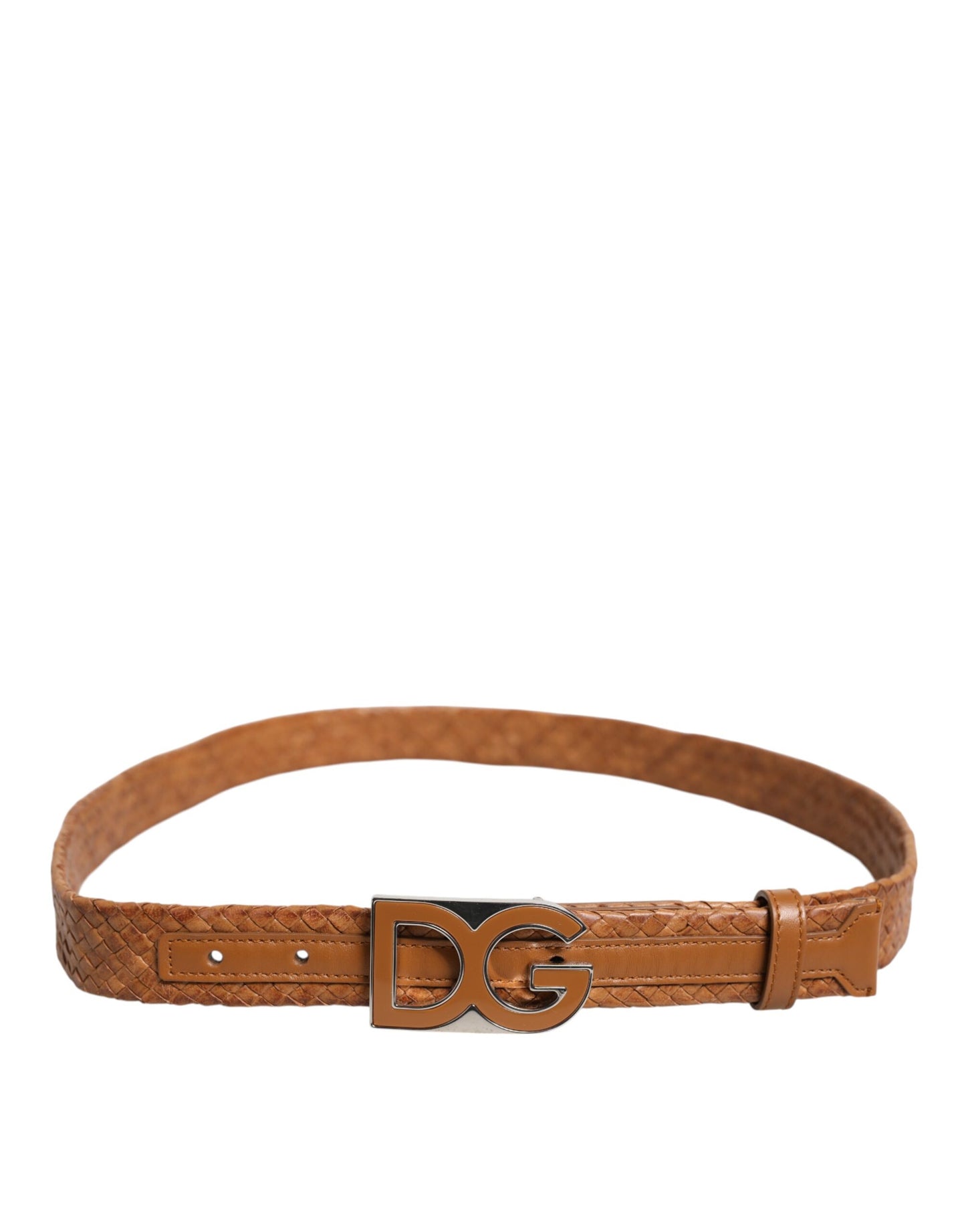 Brown Braided Metal DG Logo Buckle Belt