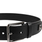Black Leather Studded DG Metal Buckle Belt