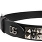 Black Leather Studded DG Metal Buckle Belt