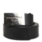 Black Leather Classic Metal Logo Buckle Belt