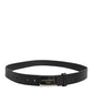 Black Leather Classic Metal Logo Buckle Belt