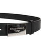 Black Leather Classic Metal Logo Buckle Belt