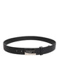 Black Leather Metal Logo Buckle Belt
