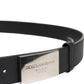 Black Leather Metal Logo Buckle Belt