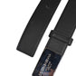Black Leather Metal Logo Buckle Belt