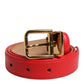 Red Leather Gold Metal Buckle Cintura Belt
