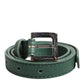 Dark Green Leather Silver Metal Buckle Belt