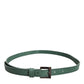 Dark Green Leather Silver Metal Buckle Belt