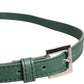 Dark Green Leather Silver Metal Buckle Belt
