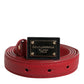 Red Leather Square Metal Buckle Cintura Belt