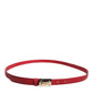 Red Leather Square Metal Buckle Cintura Belt