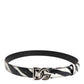 Black White Leather Silver Metal Buckle Belt