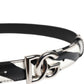 Black White Leather Silver Metal Buckle Belt