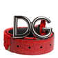 Red Viscose Silver DG Logo Metal Buckle Belt