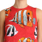 Chic Red Fish Print Sleeveless Shift Dress