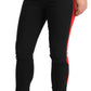 Chic Black Mid-Waist Skinny Pants with Red Stripe