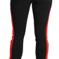 Chic Black Mid-Waist Skinny Pants with Red Stripe