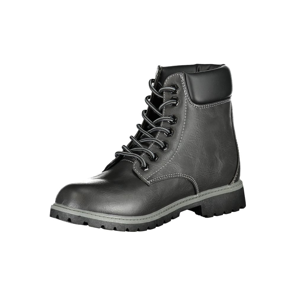 Black Polyurethane Women Ankle Boot
