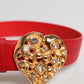 Red Calf Leather Embellished Metal Buckle Belt
