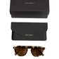 Brown Acetate Round Leopard Print Eyewear Sunglasses