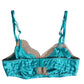 Green Floral Lace Silk Non Wire Bra Underwear
