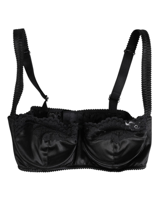 Black Silk Underwired Balconette Bra Underwear