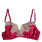 Magenta Floral Lace Silk Non Wire Bra Underwear