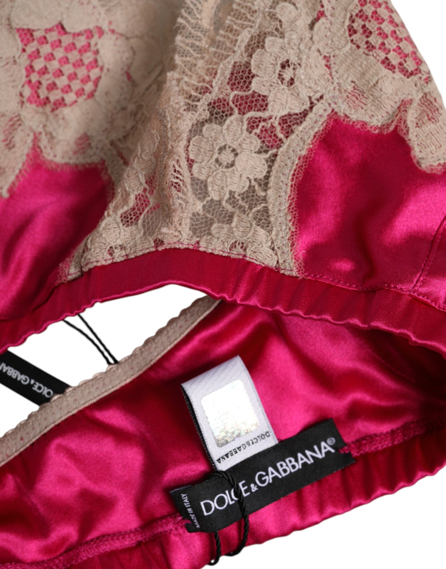 Magenta Floral Lace Silk Non Wire Bra Underwear