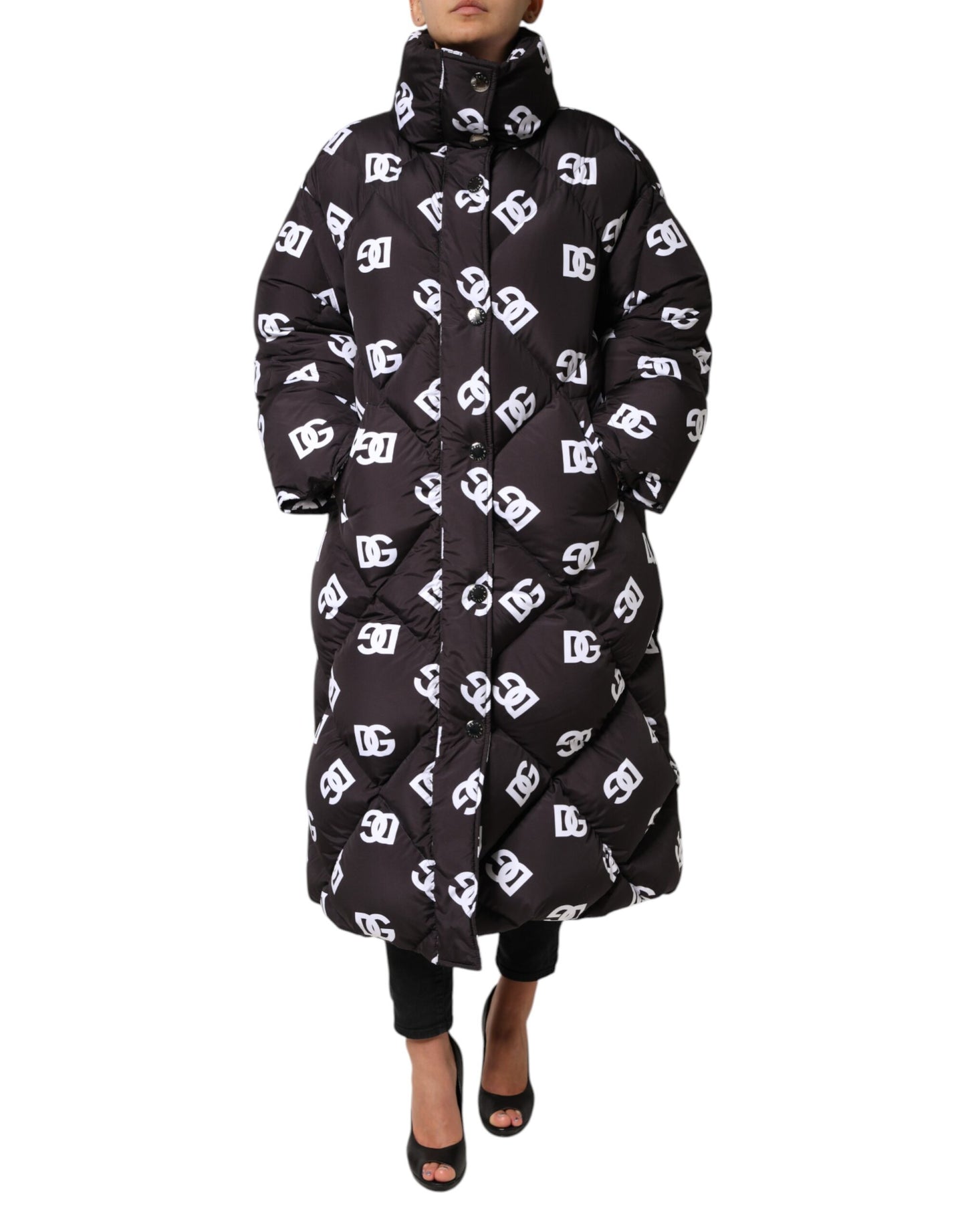 Black DG Mania Puffer Quilted Long Coat Jacket