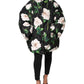 Black Floral Print Puffer Quilted Jacket