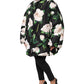 Black Floral Print Puffer Quilted Jacket