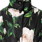 Black Floral Print Puffer Quilted Jacket