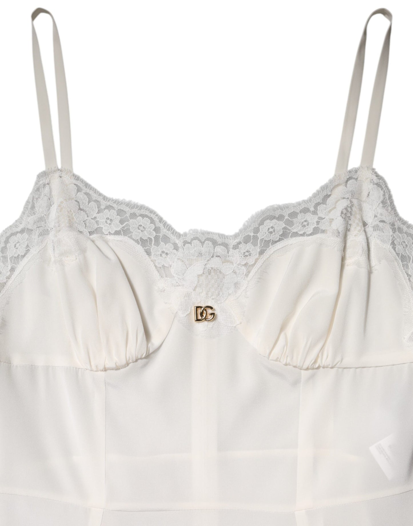 White Lace DG Logo Silk Dress Sleepwear
