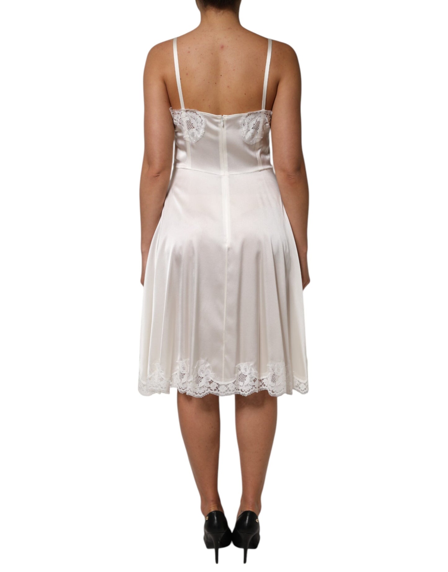 White Lace DG Logo Silk Dress Sleepwear
