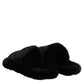 Black Polyester Velvet Slides Slipper Shoes