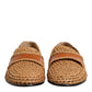 Brown Woven Raffia Slip On Loafers Shoes