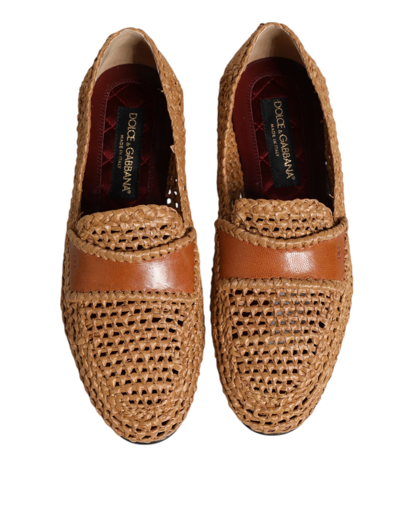 Brown Woven Raffia Slip On Loafers Shoes
