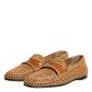 Brown Woven Raffia Slip On Loafers Shoes