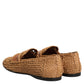 Brown Woven Raffia Slip On Loafers Shoes