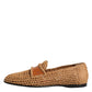 Brown Woven Raffia Slip On Loafers Shoes