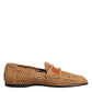Brown Woven Raffia Slip On Loafers Shoes