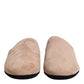 Beige Capra Suede Slides Flat Slipper Shoes