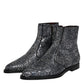 Dark Gray Cotton Sequined Chelsea Boots Shoes